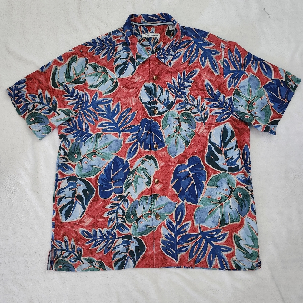 TOMMY BAHAMA Men's Silk Coolmax Tropical Leaf Short Sleeve‎ Vacation Shirt XL